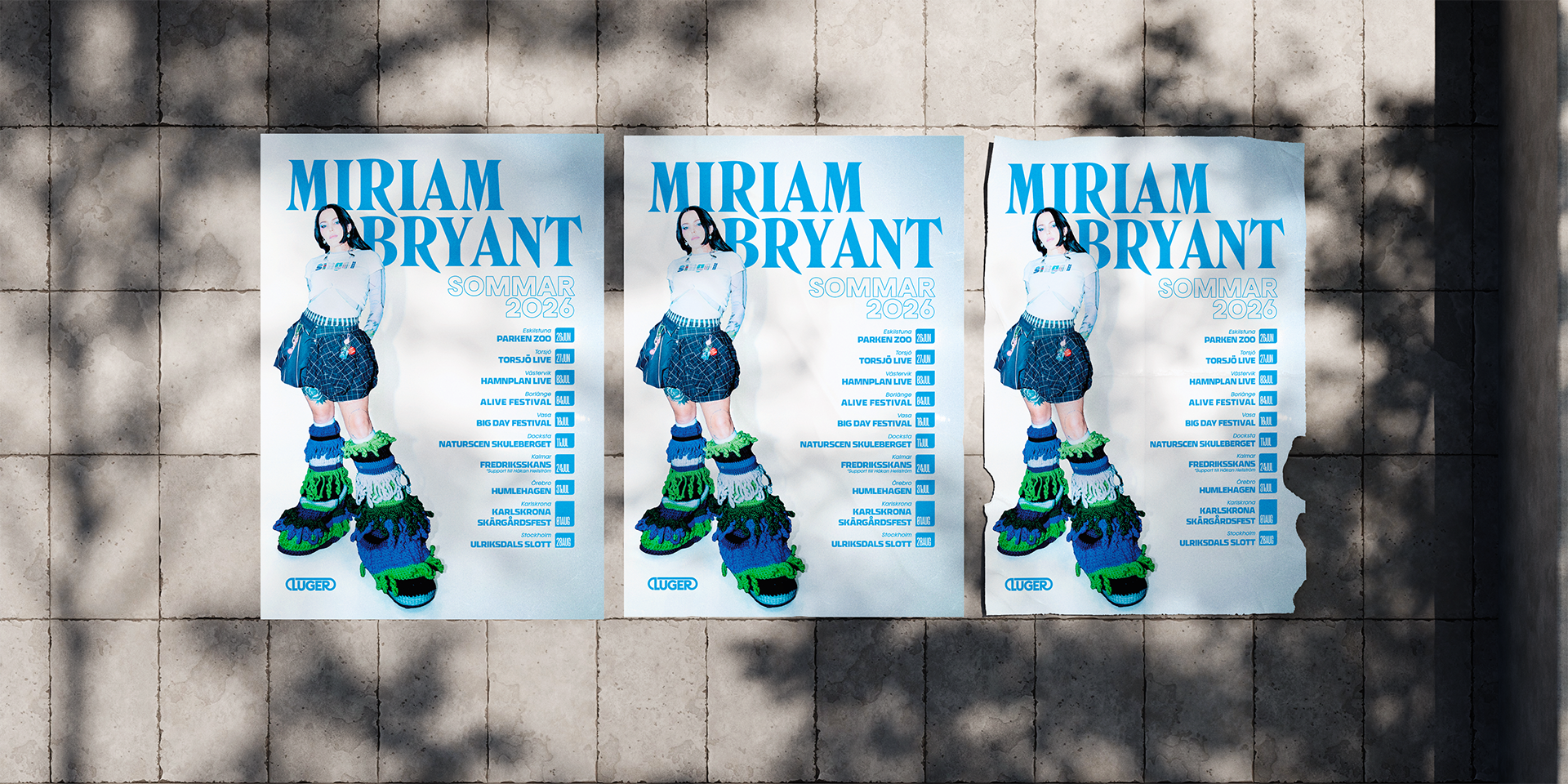 Miriam Bryant’s Sommar 2026 tour artwork displayed as a poster on a wall.